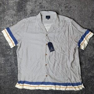 Ben Sherman Mens XL Short Sleeve Geometric Wave Camp Collar Button Up Shirt NEW